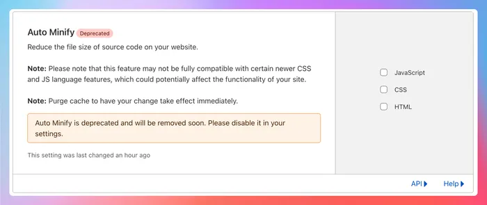 Auto minify cloudflare setting