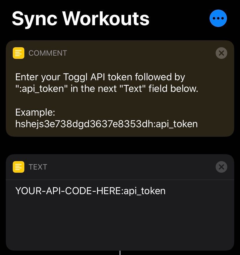 Enter your Toggl API Token into the Shortcut